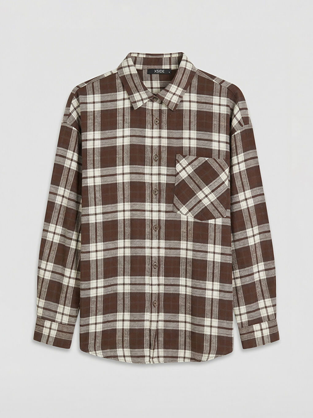 Kahverengi Ekose Oversize Kadın Gömlek