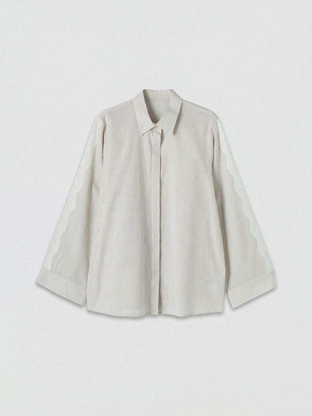 Lace Detailed Striped Poplin Women's Shirt-4