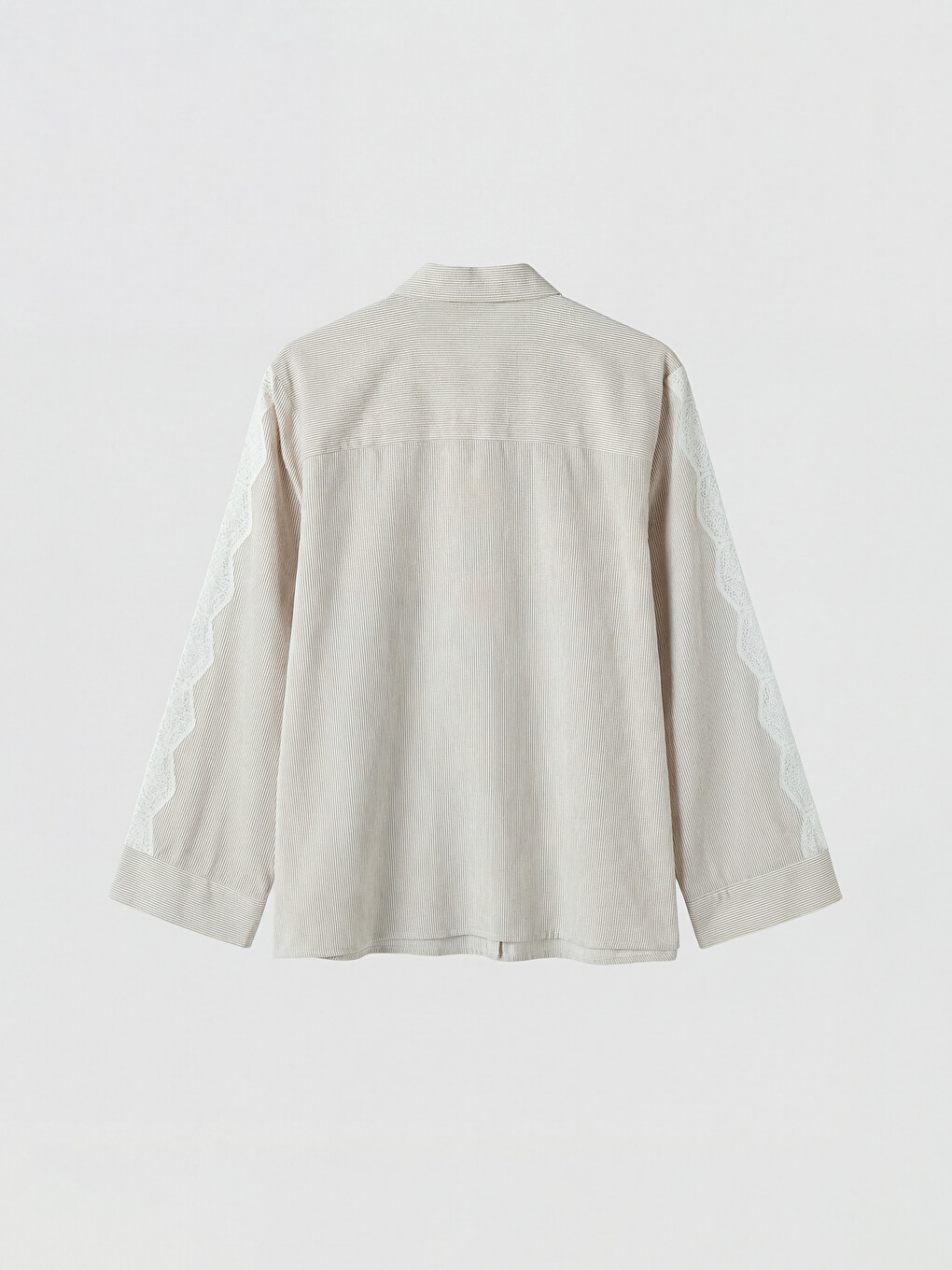 Lace Detailed Striped Poplin Women's Shirt-5