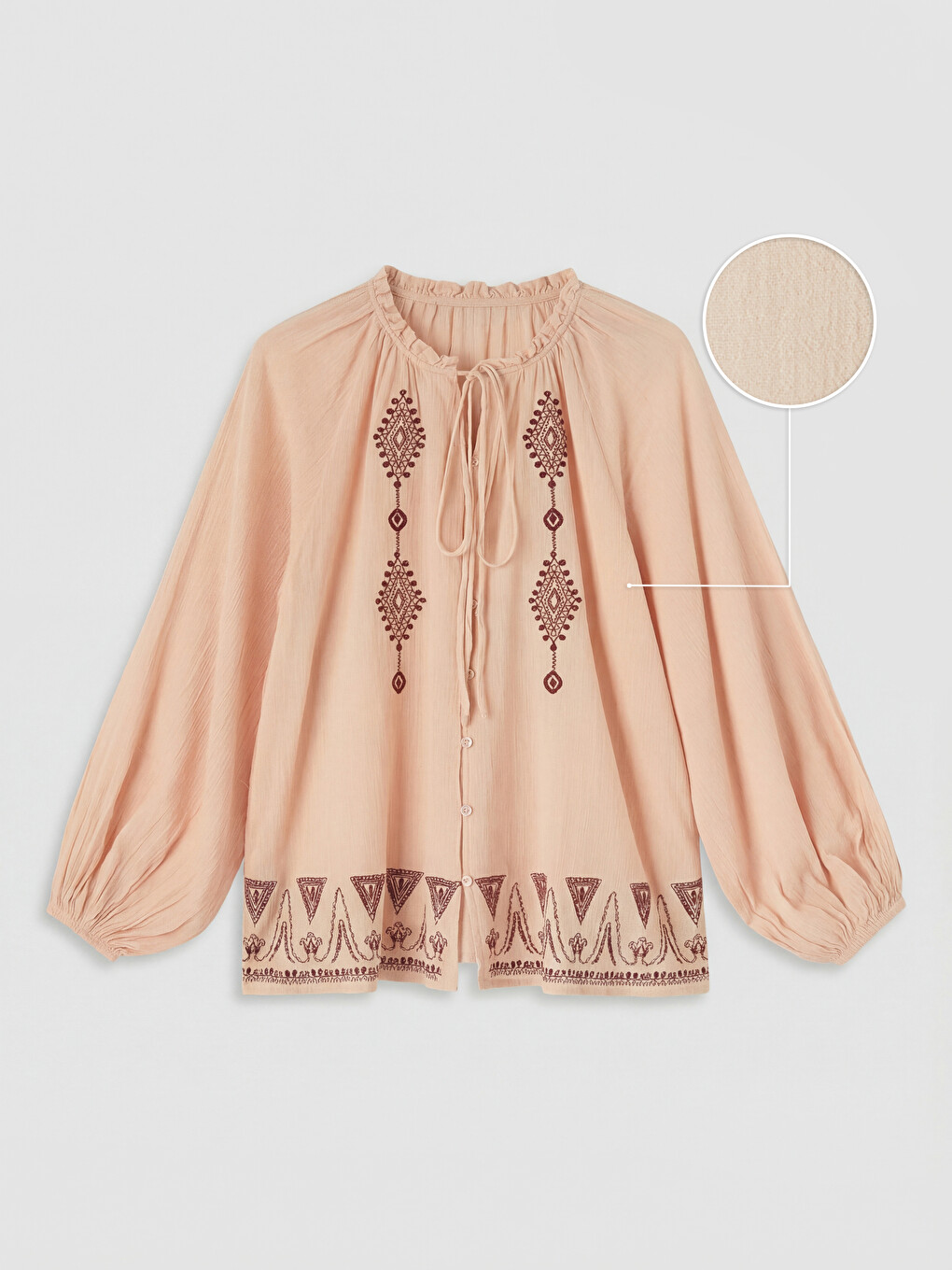 Tie-neck Embroidered Women's Shirt-3