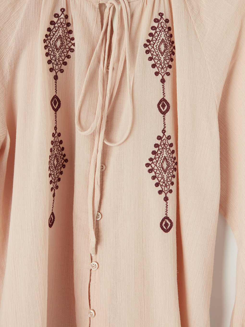 Tie-neck Embroidered Women's Shirt-5