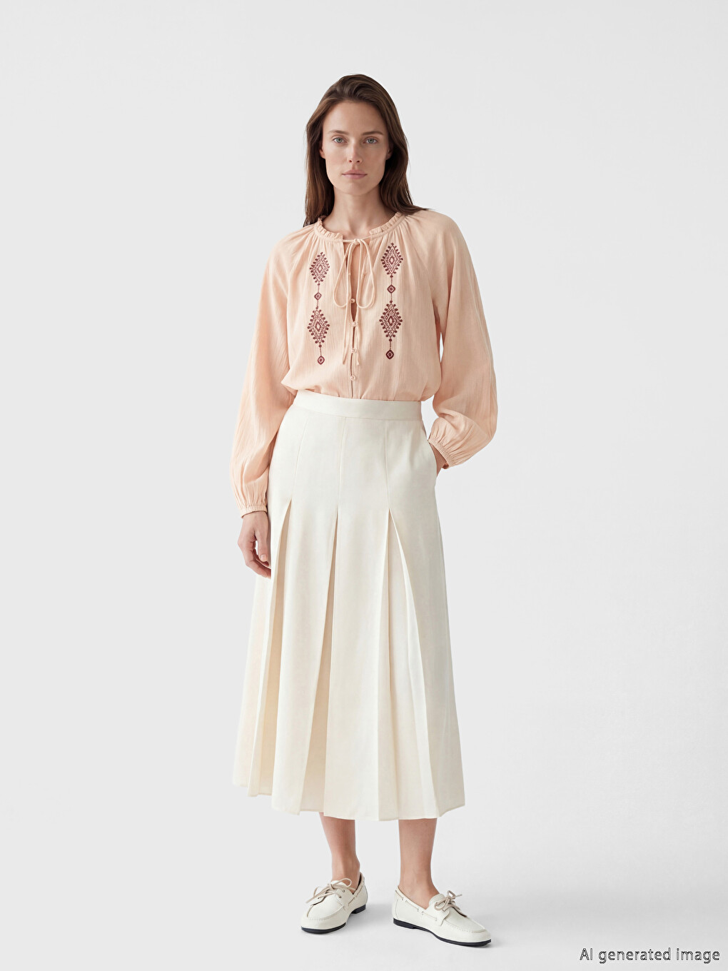 Tie-neck Embroidered Women's Shirt-1