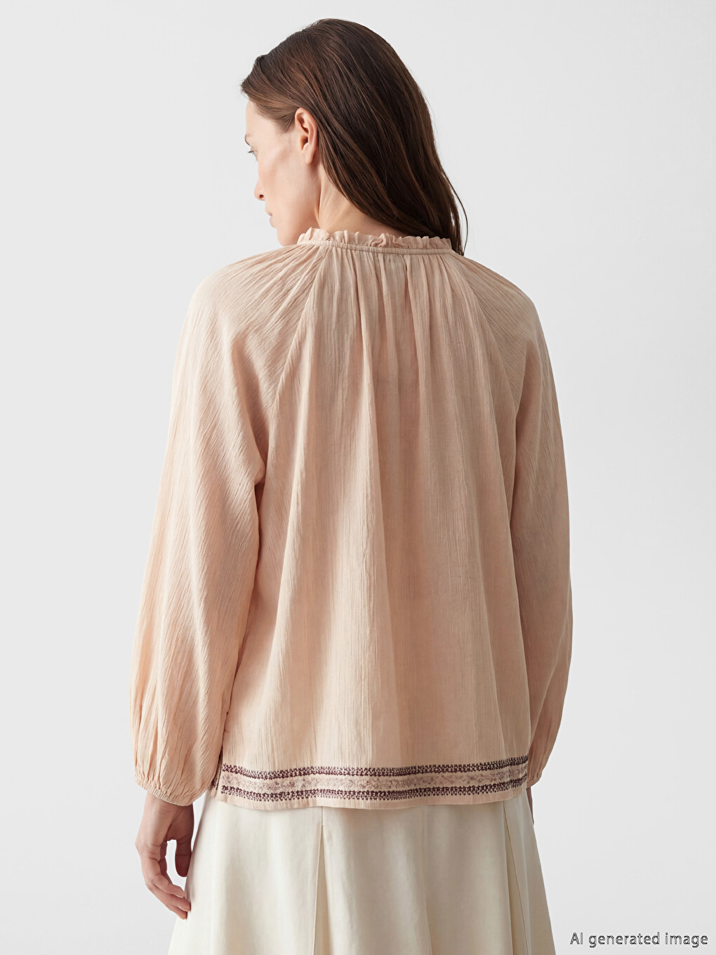 Tie-neck Embroidered Women's Shirt-2