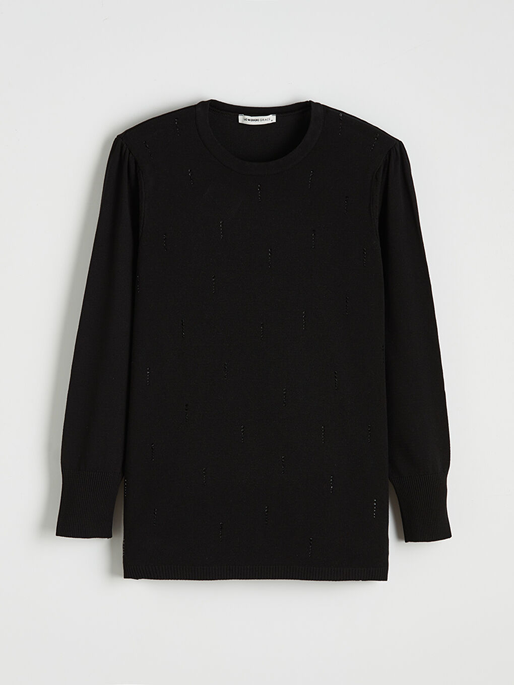 Siyah Bisiklet Yaka Taşlı Kadın Triko Kazak