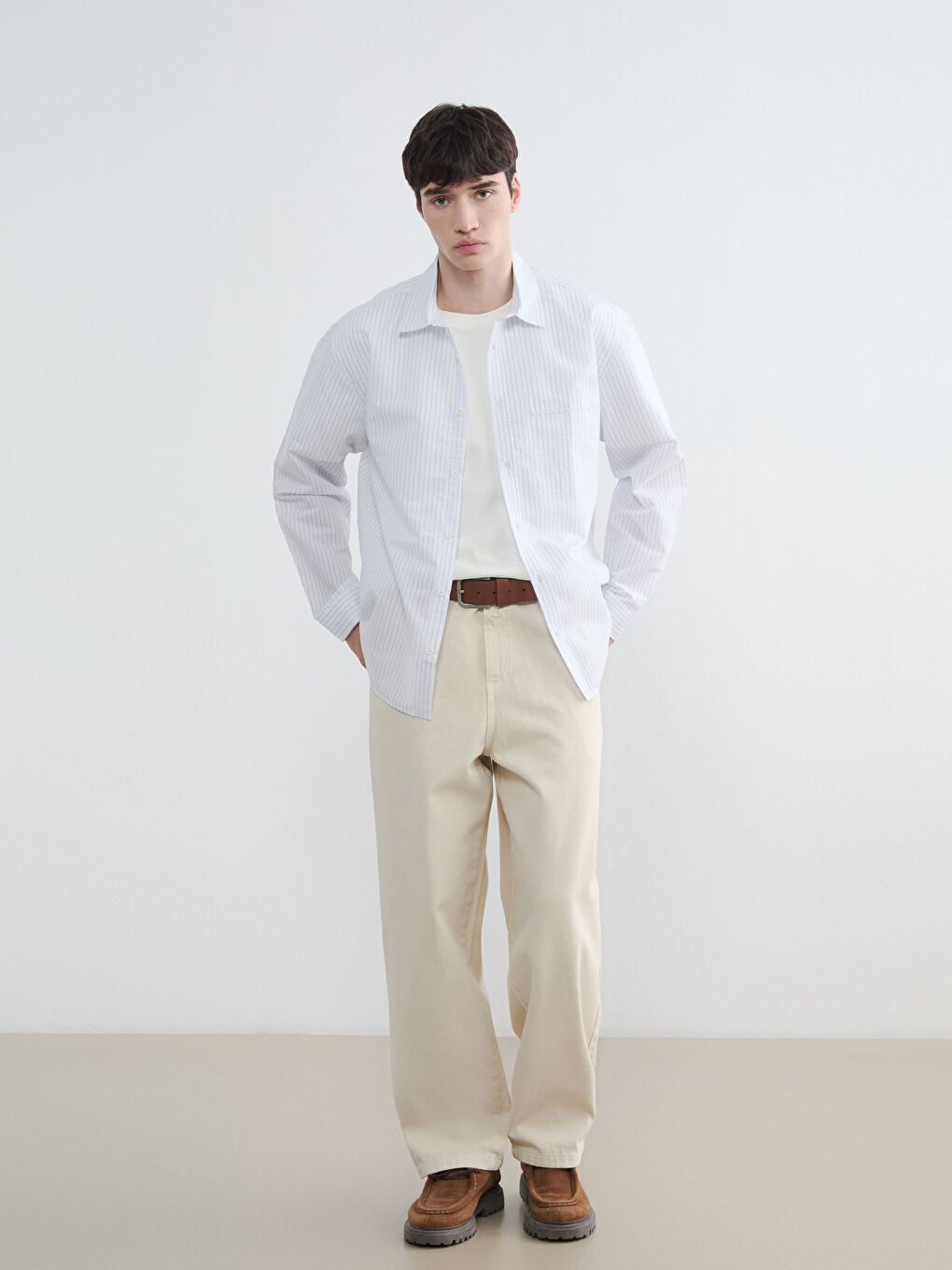 Mavi Regular Fit Çizgili Poplin Erkek Gömlek-1