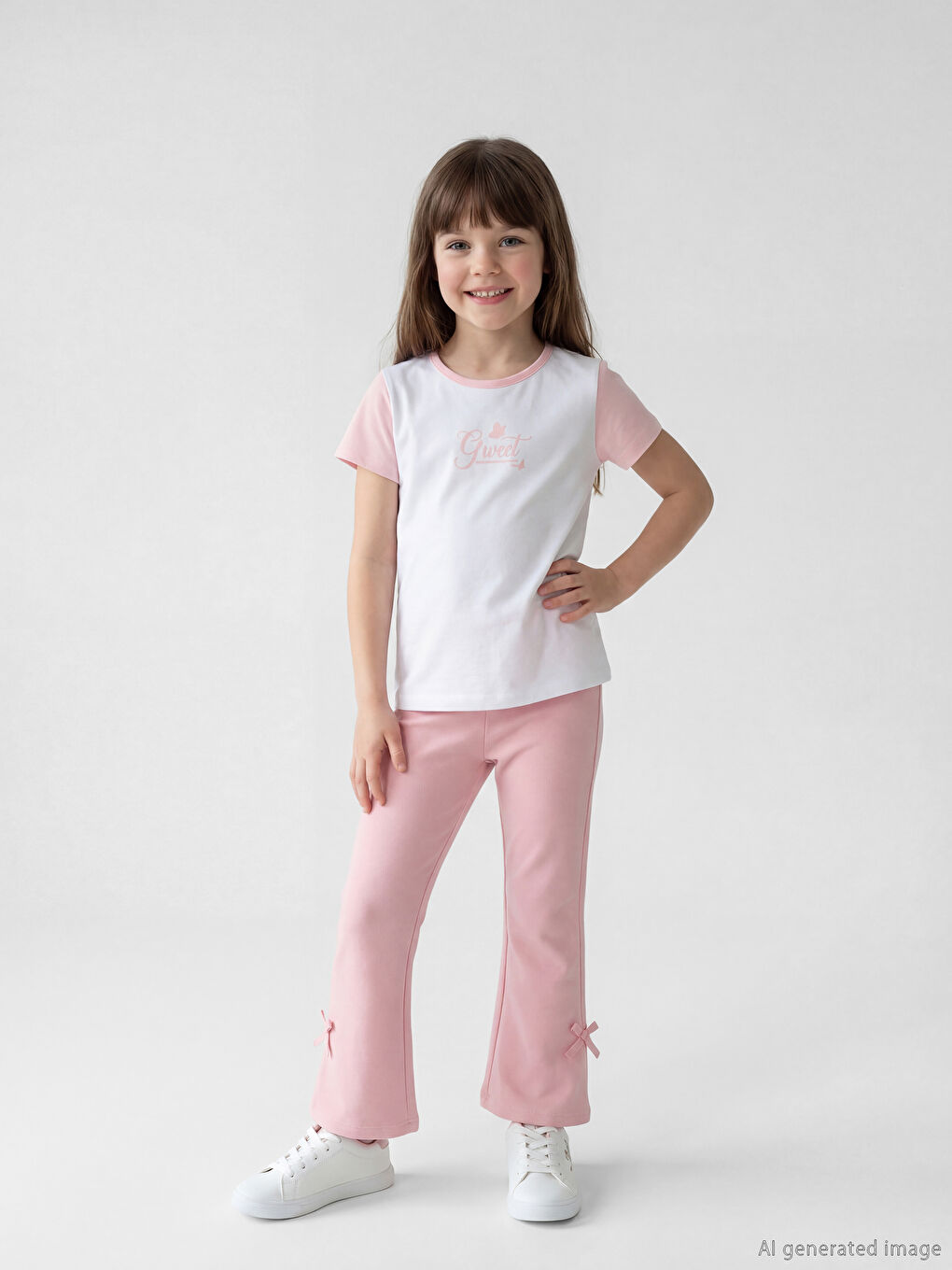 Pembe Fiyonk Detaylı Kız Çocuk İspanyol Paça Tayt