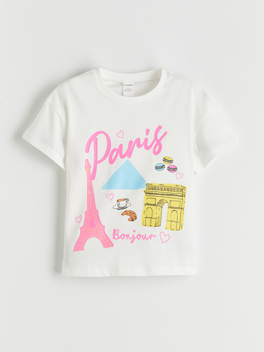 Ekru Paris Baskılı Kız Çocuk Tişört