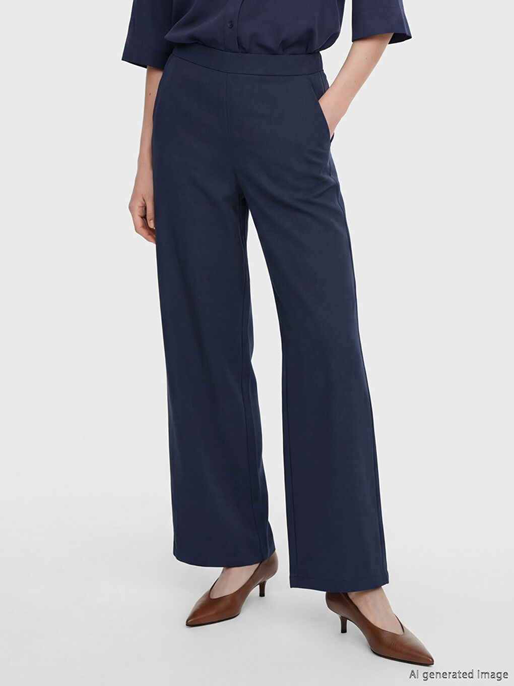 Lacivert Beli Lastikli Kadın Pantolon	-1