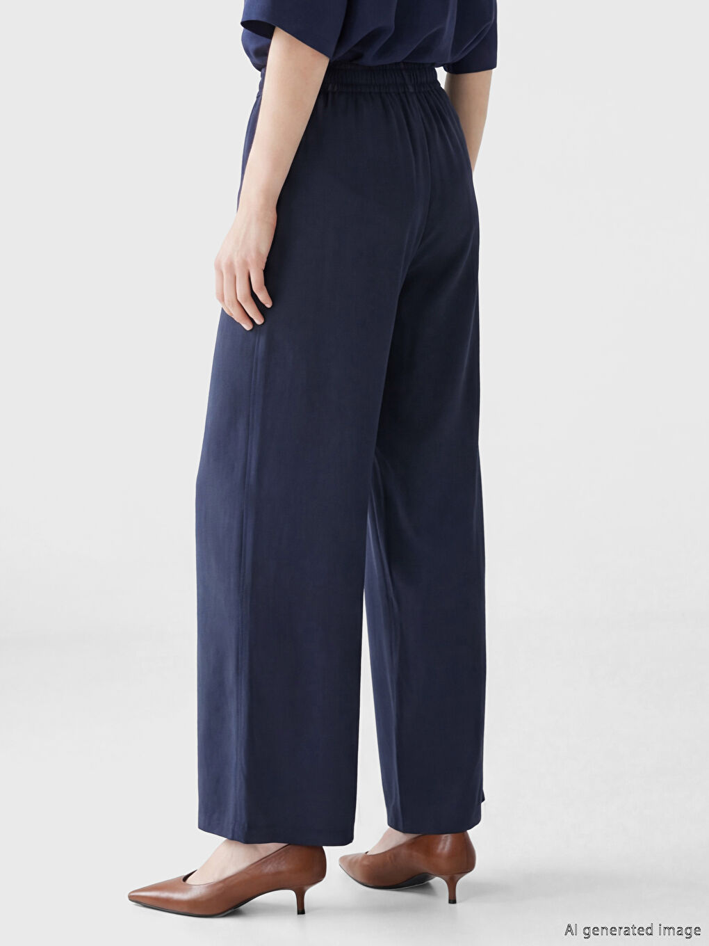 Lacivert Beli Lastikli Kadın Pantolon	-2