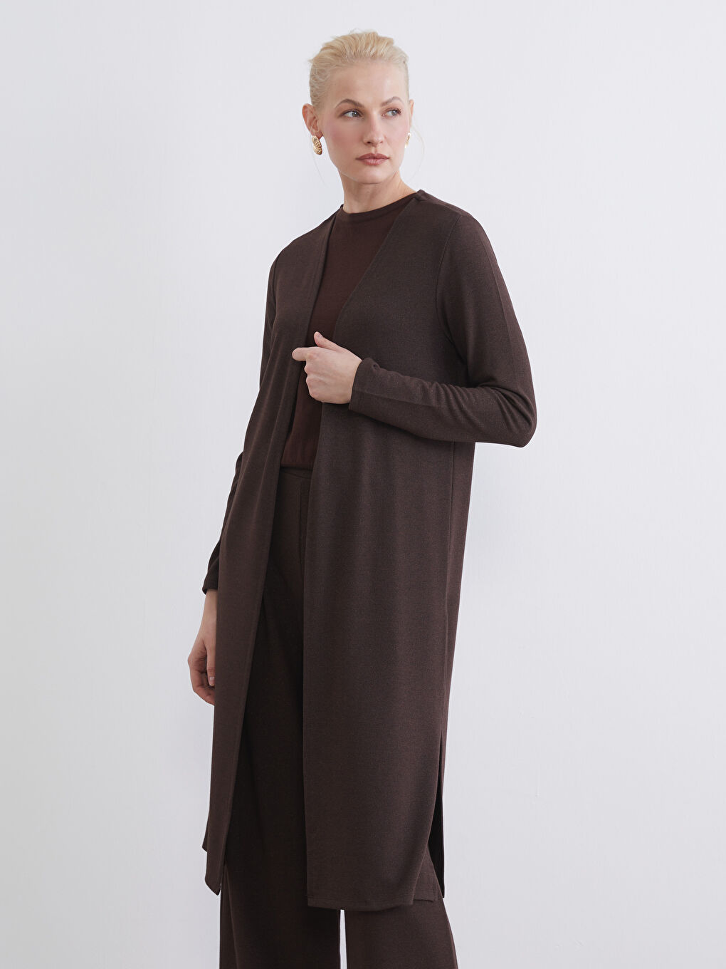 Kahverengi Şal Yaka Kadın Hırka