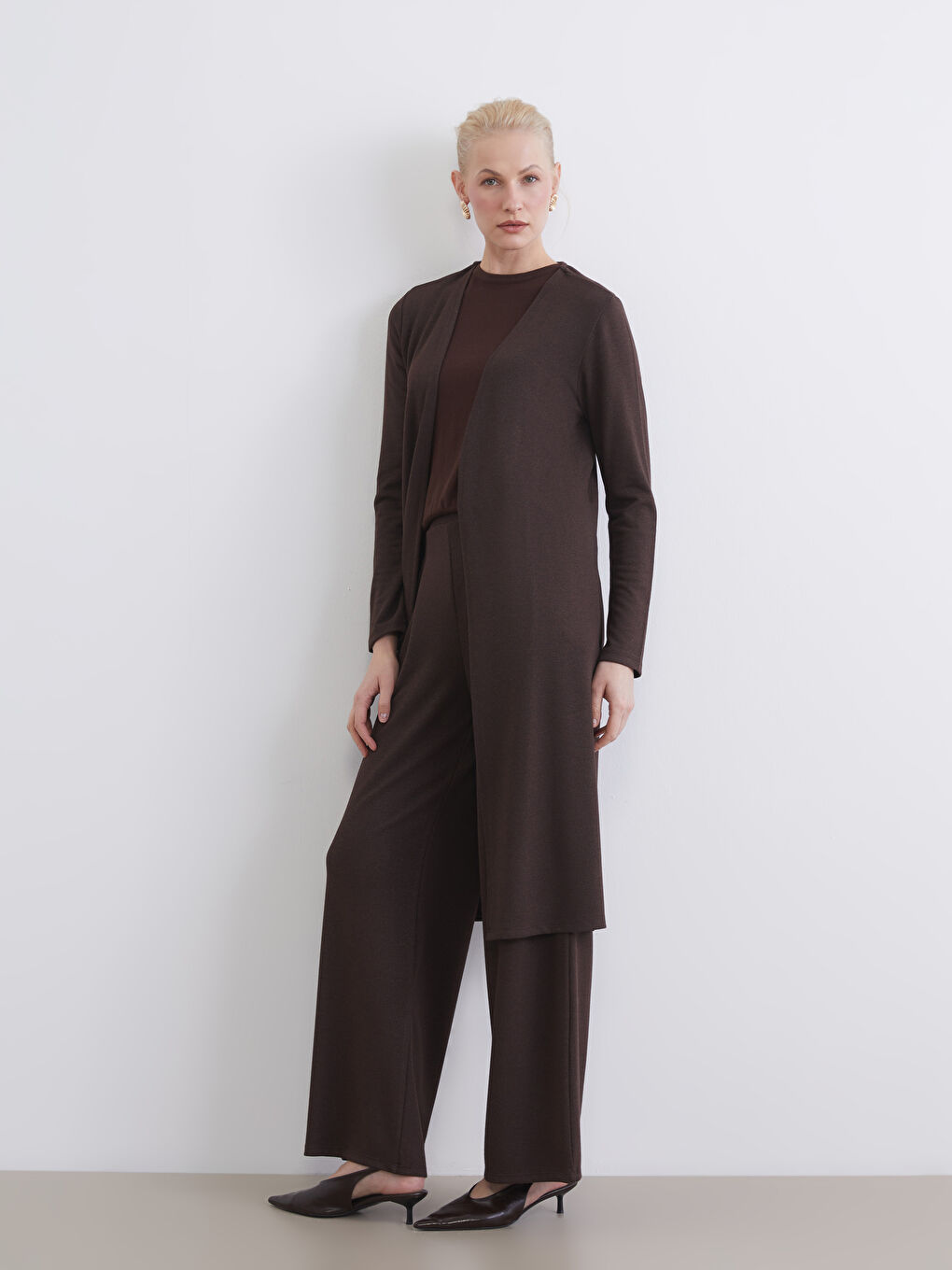 Kahverengi Şal Yaka Kadın Hırka-1