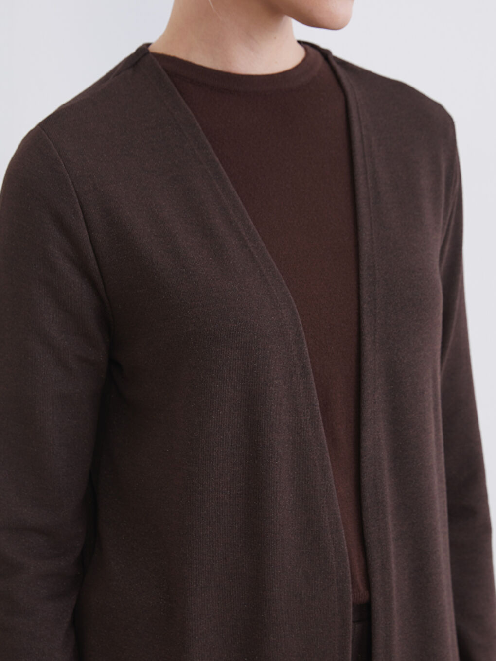 Kahverengi Şal Yaka Kadın Hırka-2