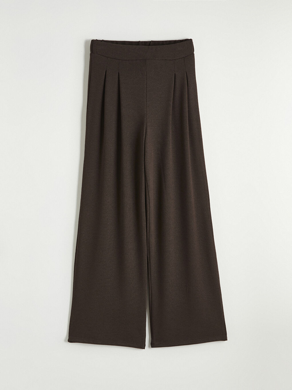 Kahverengi Beli Lastikli Geniş Paça Kadın Pileli Pantolon