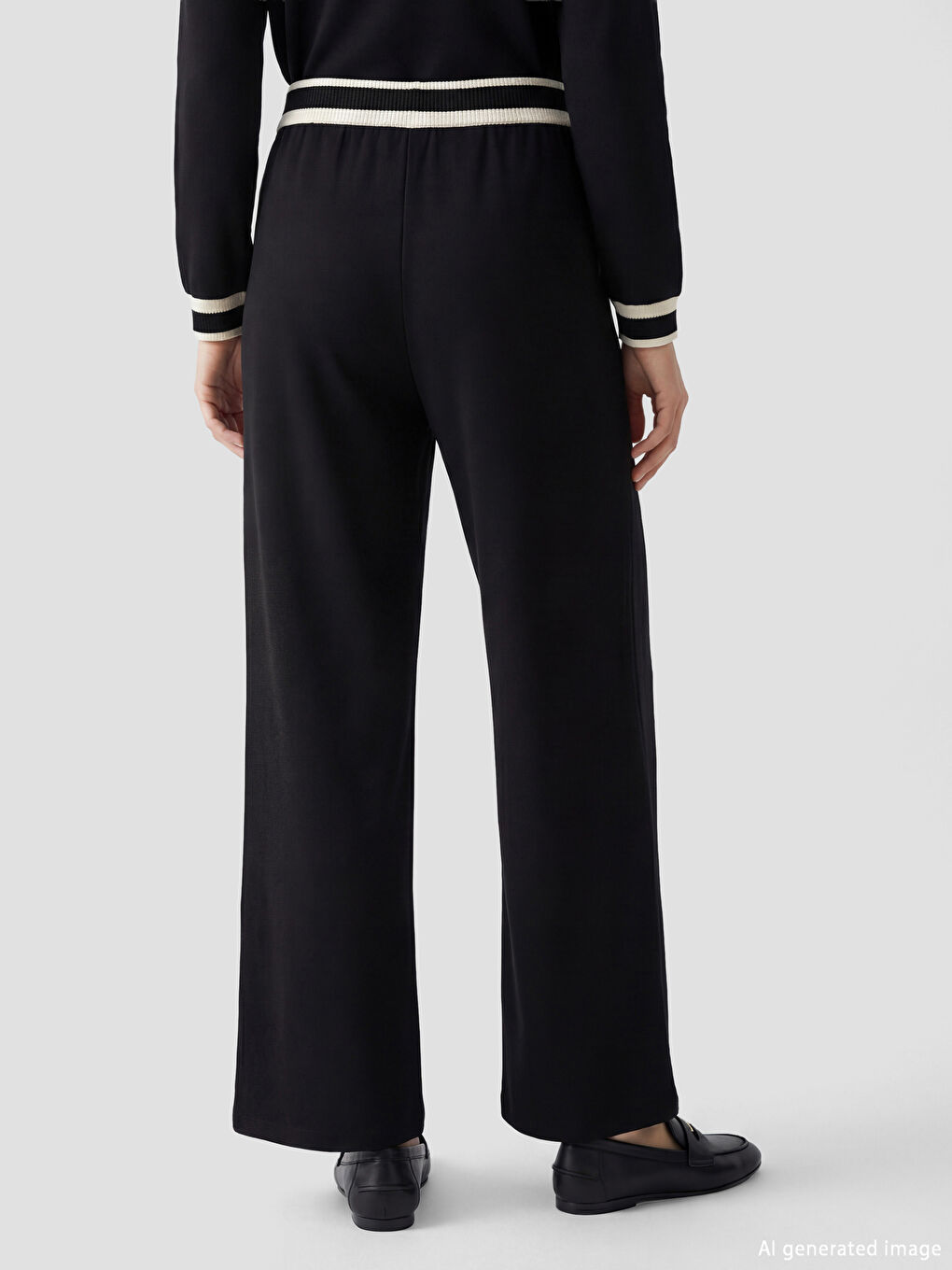 Siyah Beli Lastikli Geniş Paça Kadın Pileli Pantolon-7