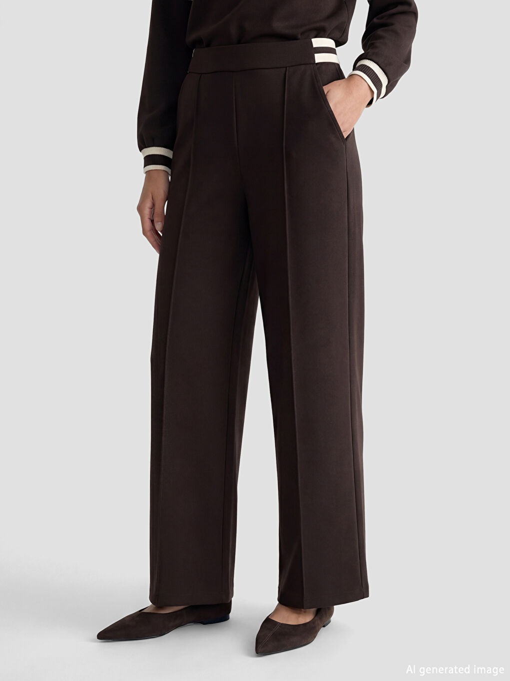 Непринужденная элегантность сочетается с повседневным комфортом в наших широких плиссированных брюках с эластичным поясом.-2