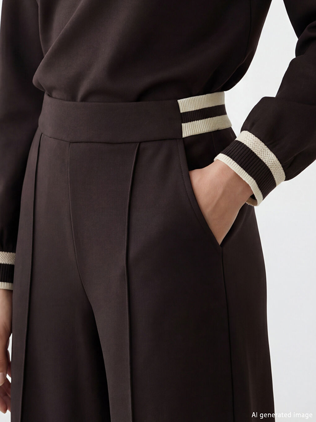 Непринужденная элегантность сочетается с повседневным комфортом в наших широких плиссированных брюках с эластичным поясом.-4