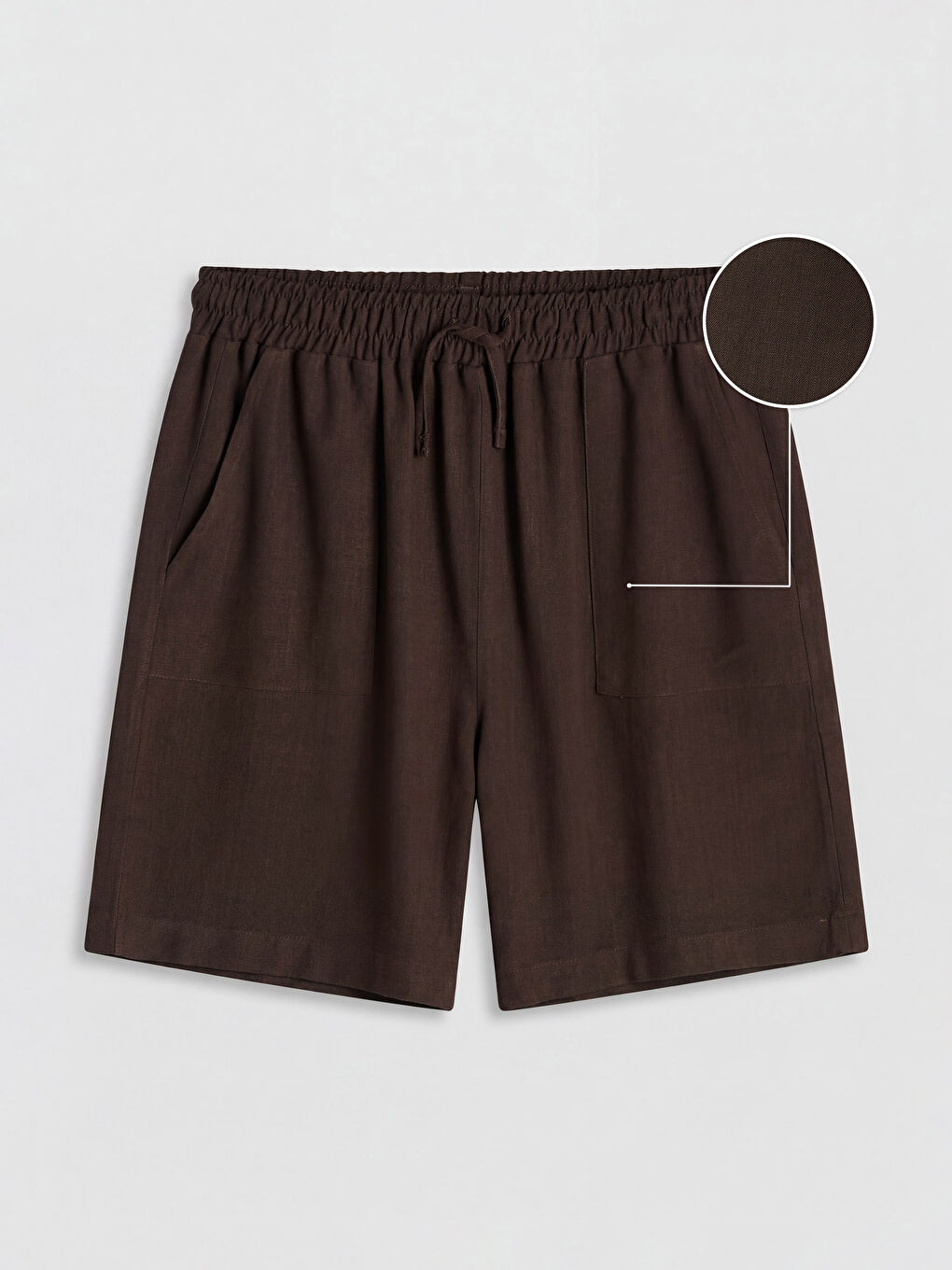 Kahverengi Beli Lastikli Keten Görünümlü Kadın Şort