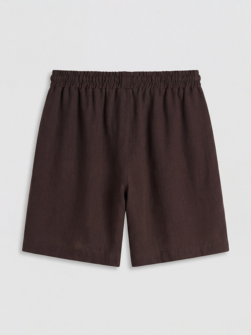 Kahverengi Beli Lastikli Keten Görünümlü Kadın Şort-1