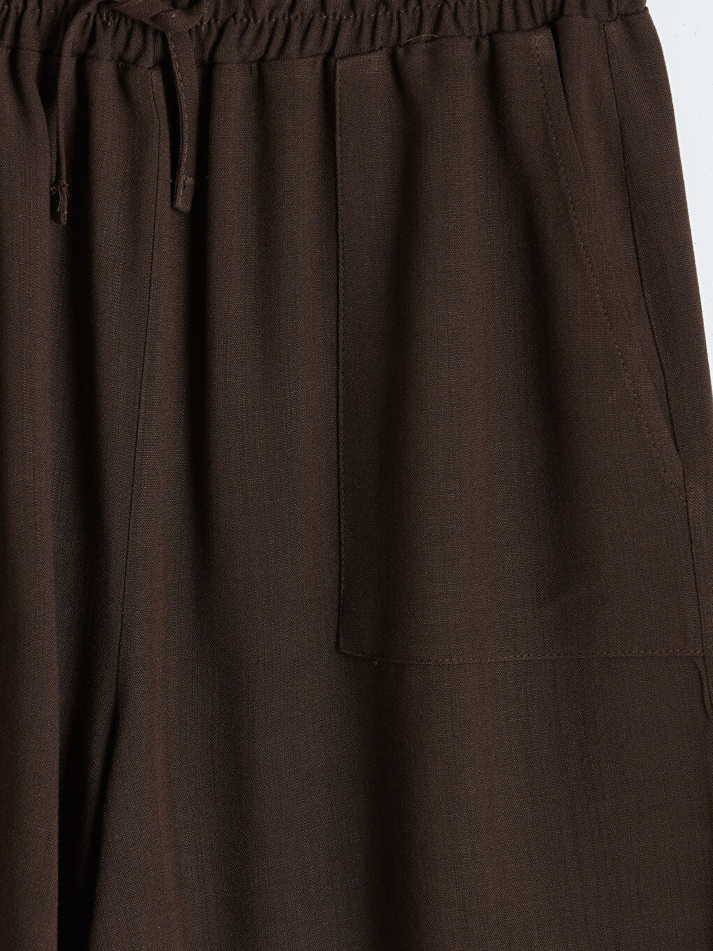 Kahverengi Beli Lastikli Keten Görünümlü Kadın Şort-2