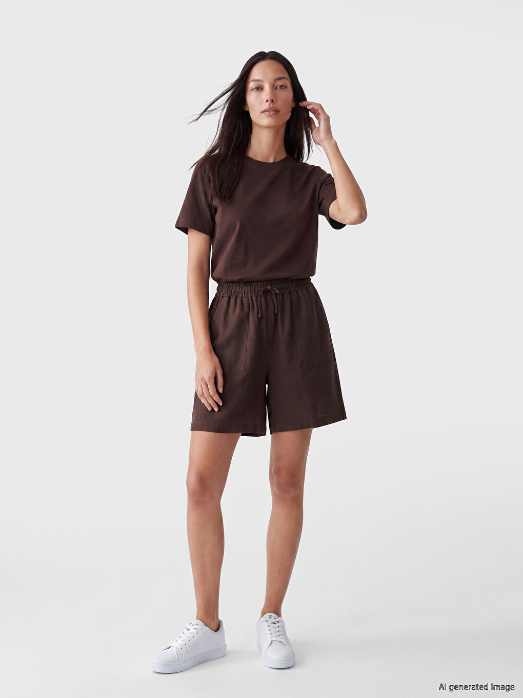 Elastic Waist Linen-Look Women's Shorts