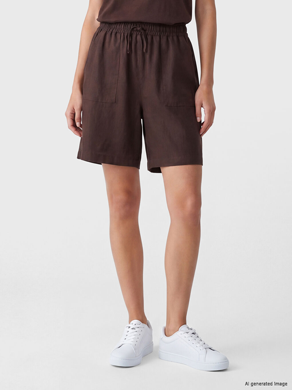 Elastic Waist Linen-Look Women's Shorts-1