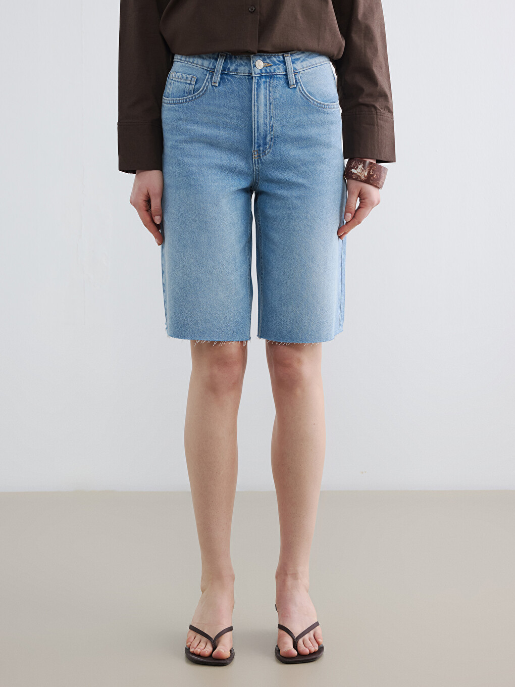 Pantallona Të Shkurtra Xhins Bermuda Për Gra-1