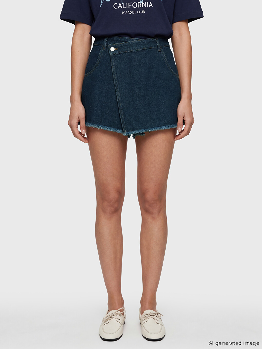 High Waisted Women's Denim Overlay Shorts-1
