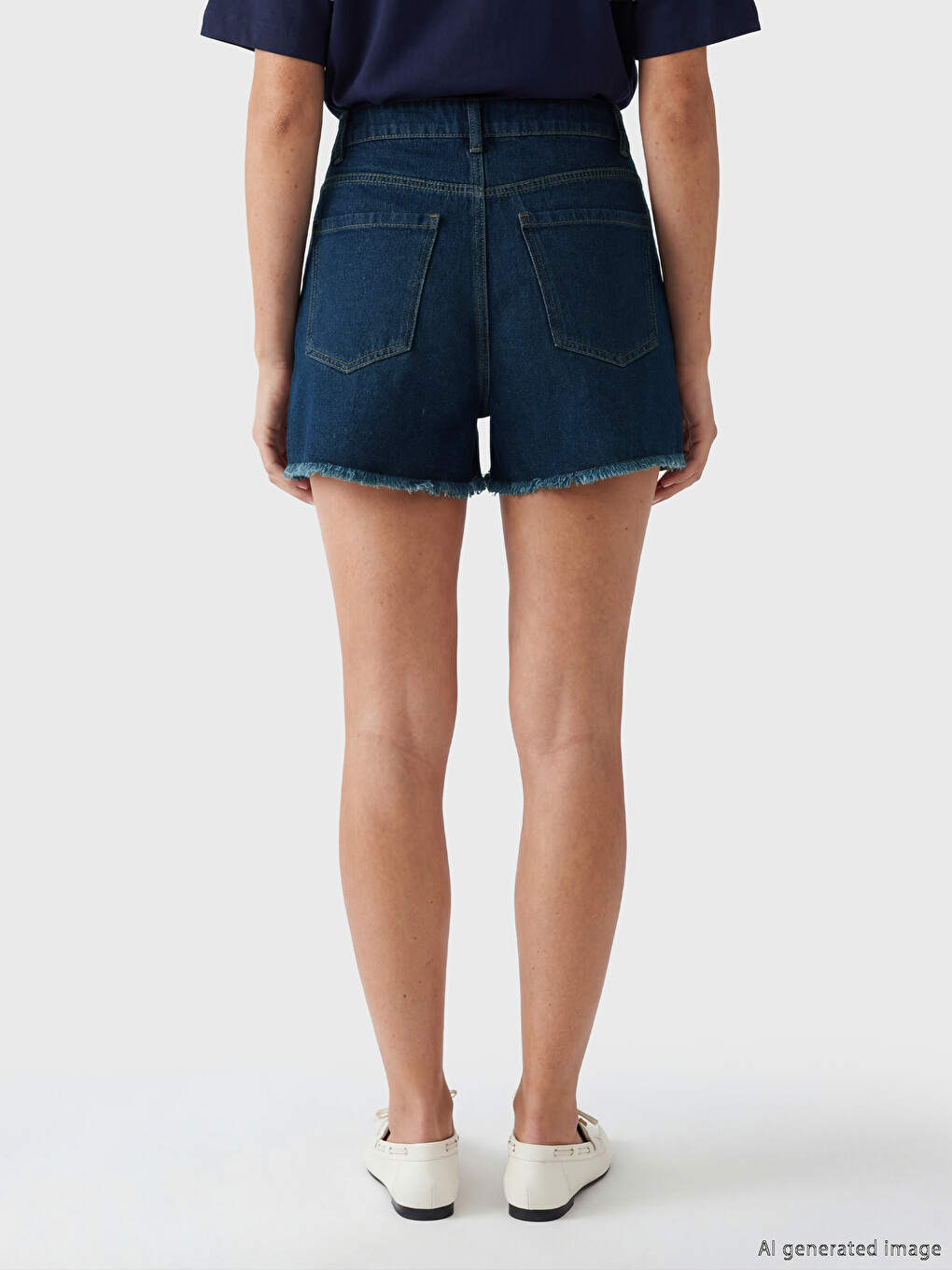 High Waisted Women's Denim Overlay Shorts-3
