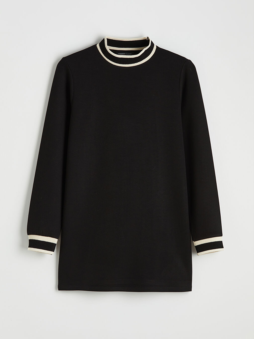 Siyah Dik Yaka Çizgili Soft Touch Kadın Sweatshirt Tunik	