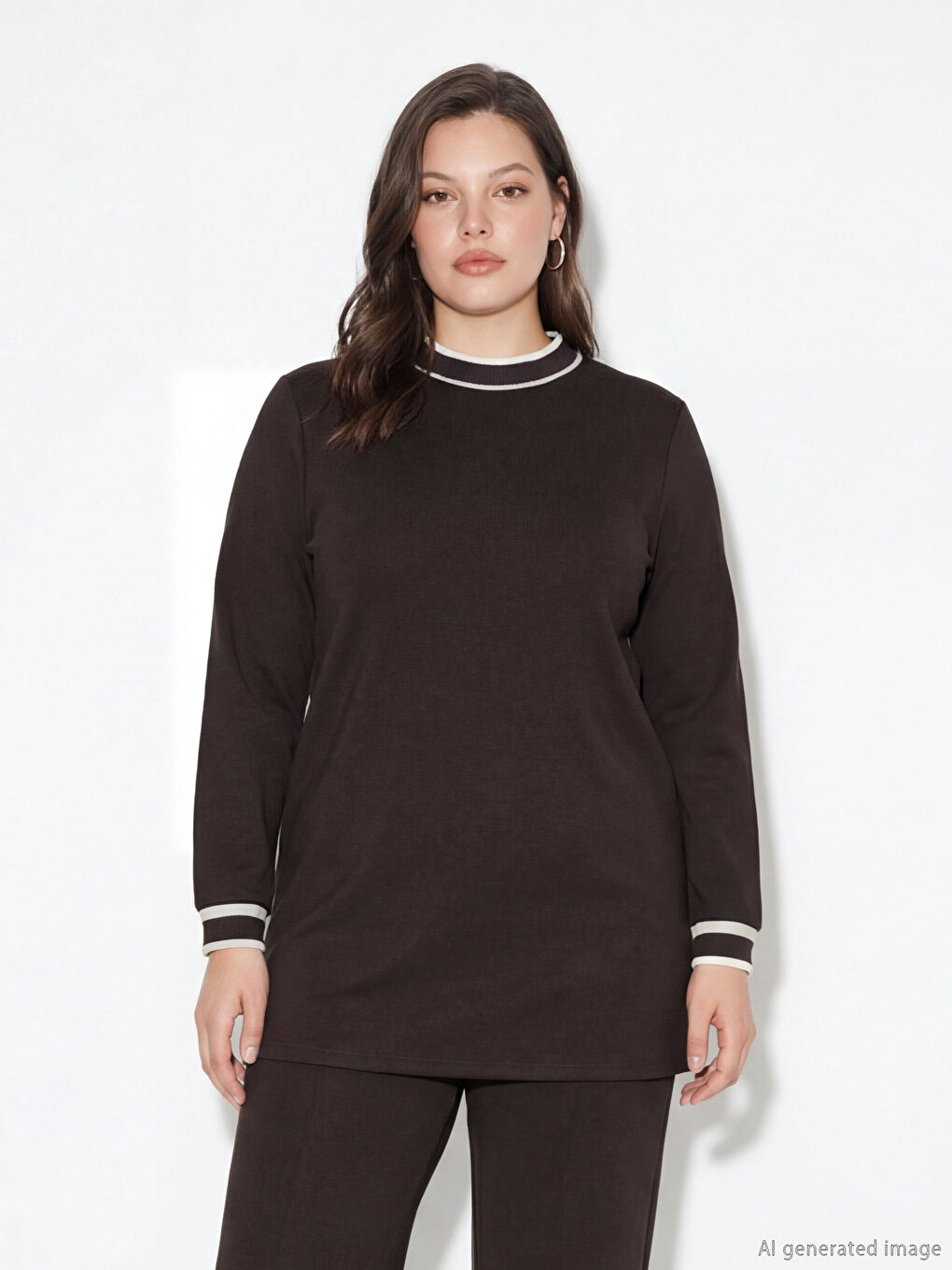 بلوزة للسيدات ناعمة الملمس بطول التونيك مع ياقة قمعية-1