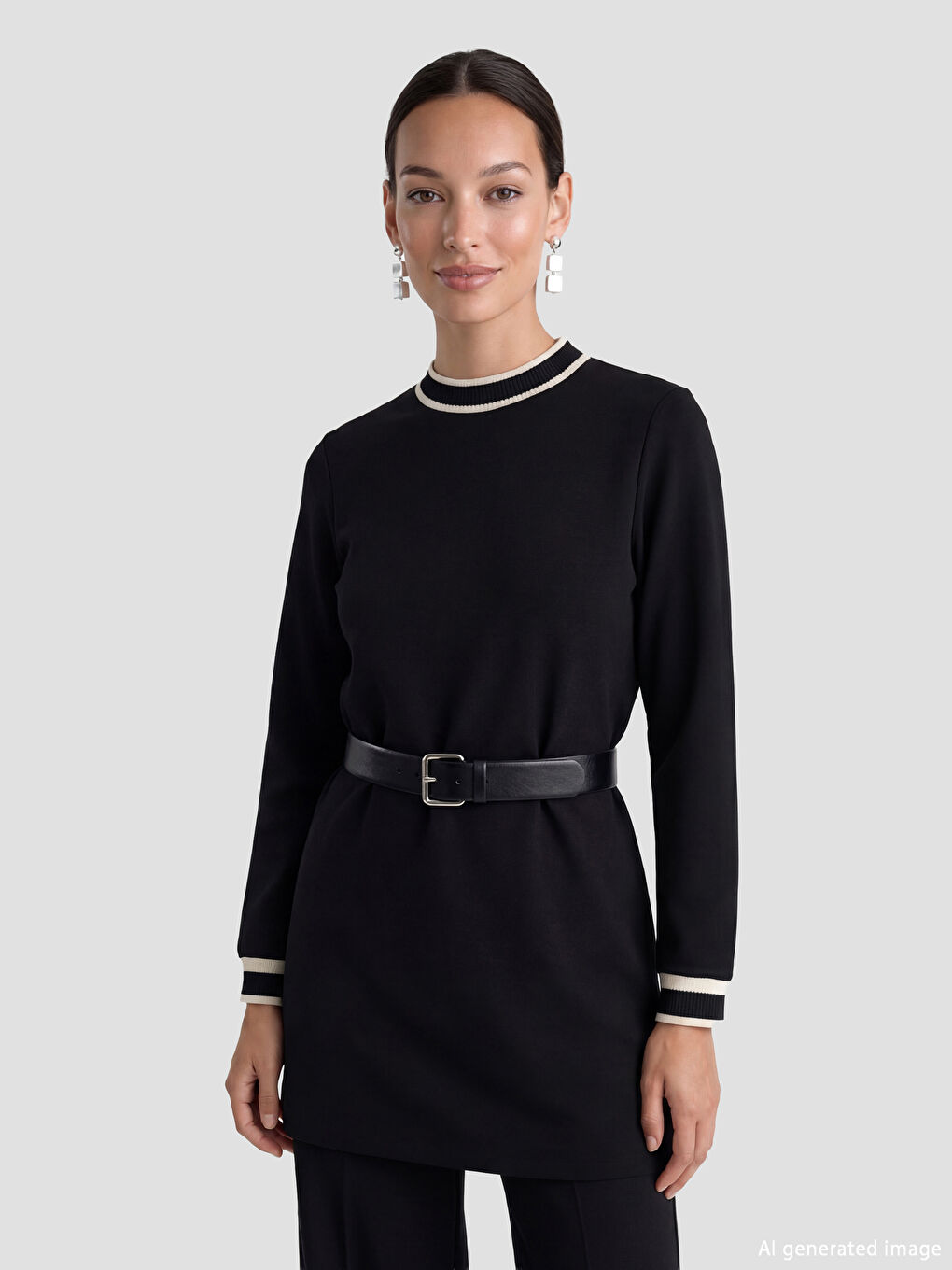 بلوزة للسيدات بملمس ناعم مع ياقة قمعية-1