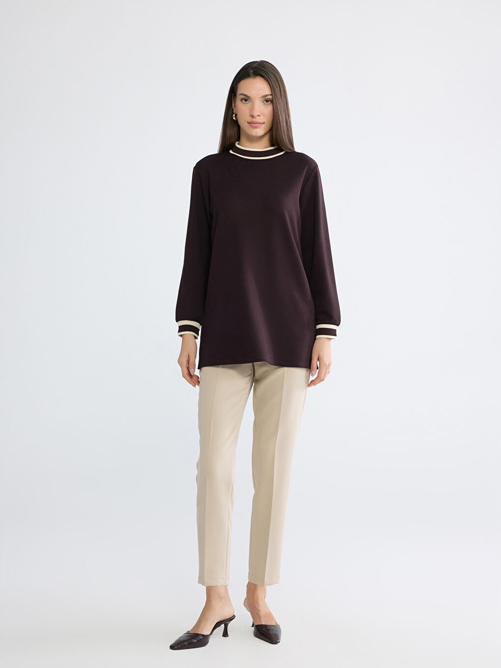 Mürdüm Dik Yaka Soft Touch Kadın Sweatshirt Tunik-4