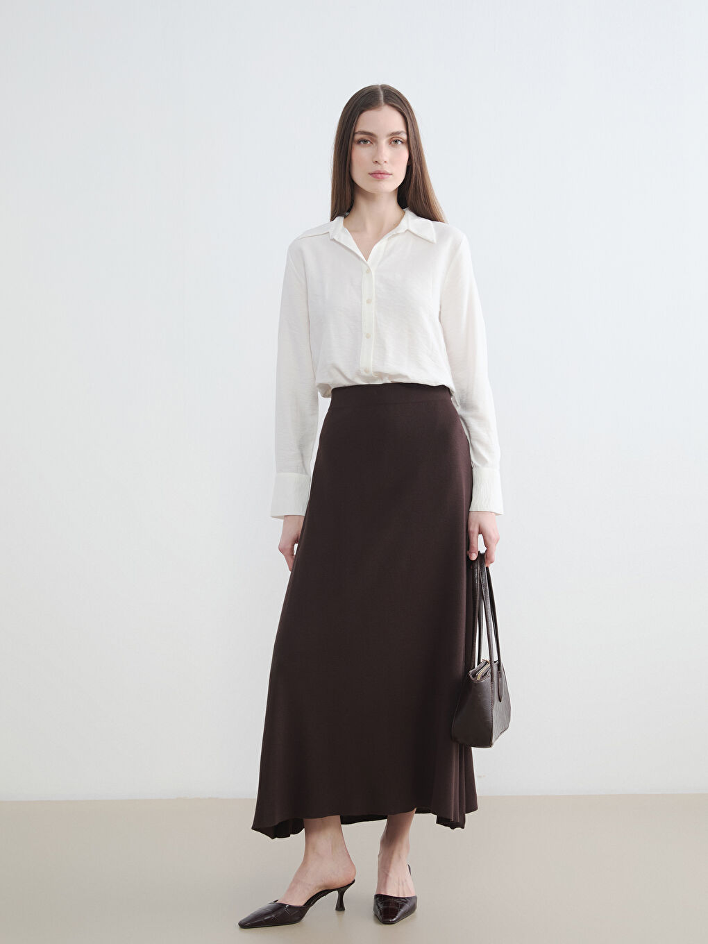 Kahverengi Beli Lastikli A Kesim Triko Etek