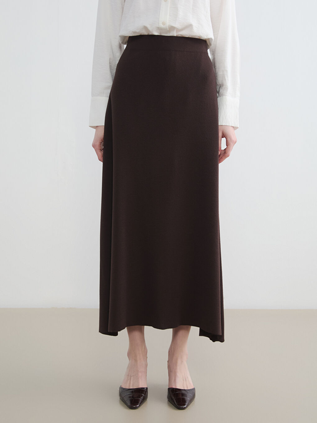 Kahverengi Beli Lastikli A Kesim Triko Etek-1