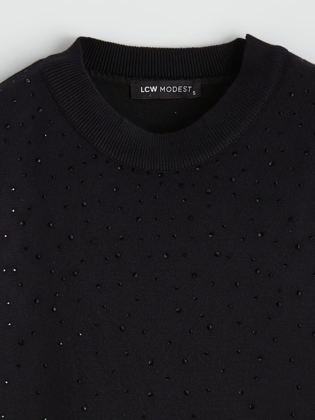 Siyah Bisiklet Yaka Taşlı Kadın Triko Kazak-3