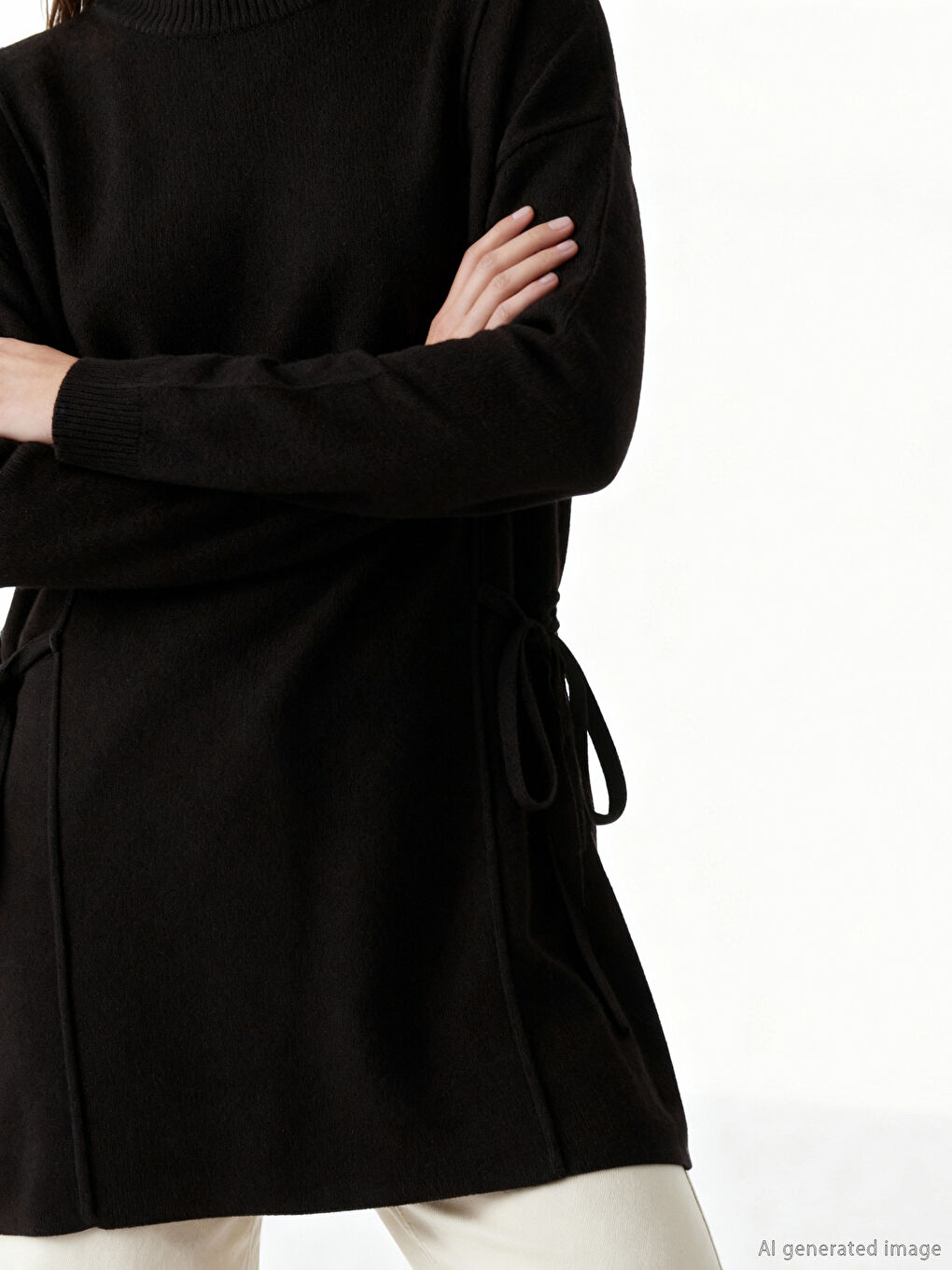 Siyah Bisiklet Yaka Oversize Kadın Triko Tunik-2