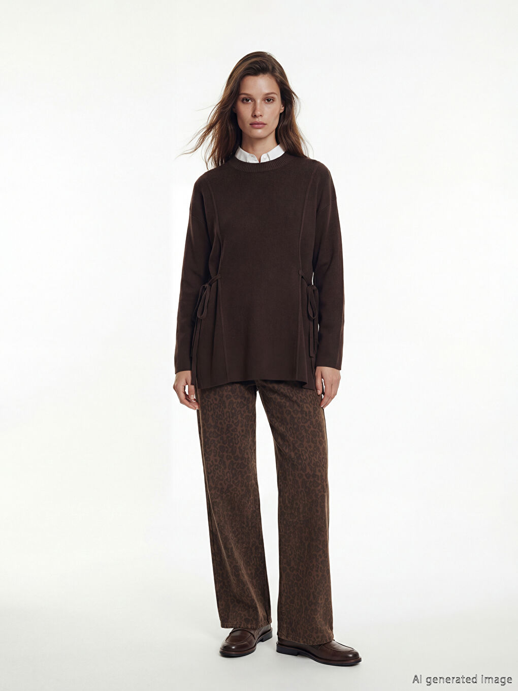 Kahverengi Bisiklet Yaka Kadın Triko Tunik-1