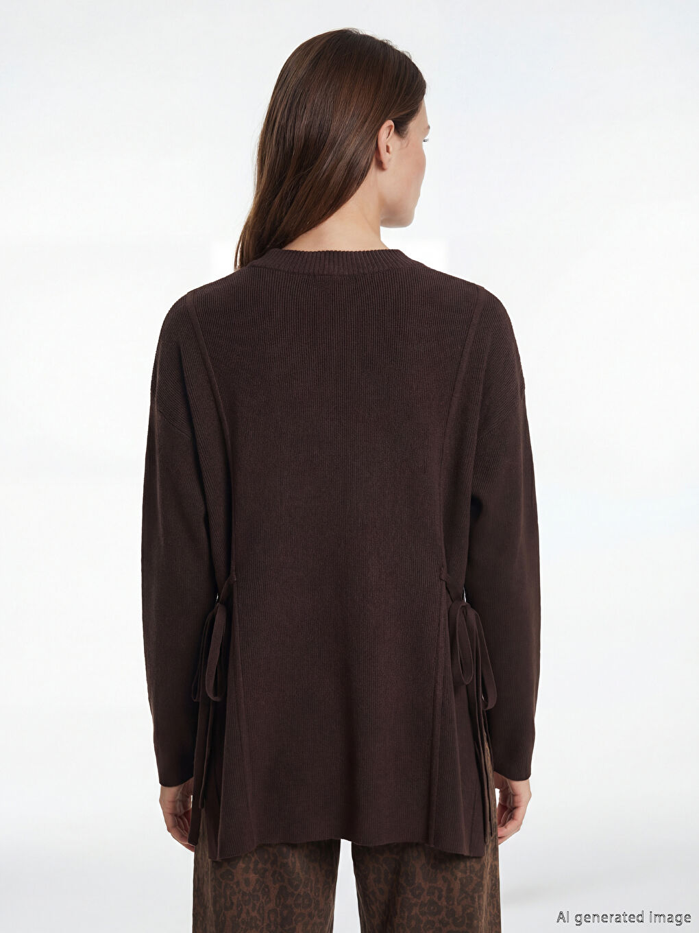 Kahverengi Bisiklet Yaka Kadın Triko Tunik-3