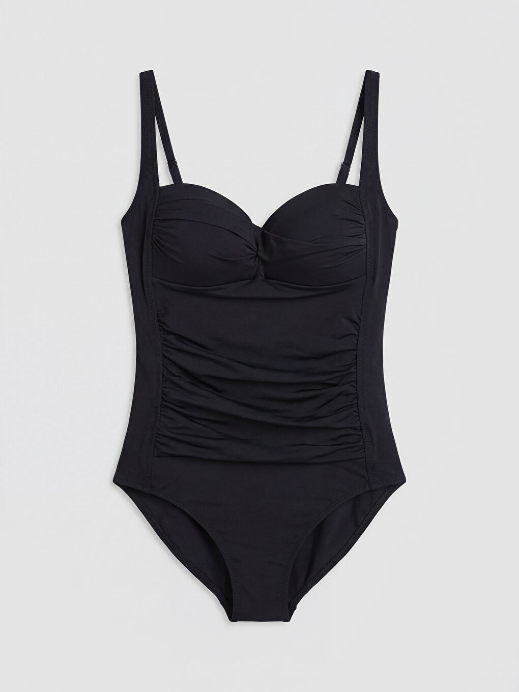 Siyah Kalp Yaka Büzgü Detaylı Kadın Mayo