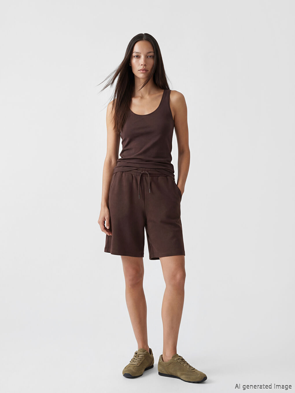 Kahverengi Beli Lastikli Kadın Şort