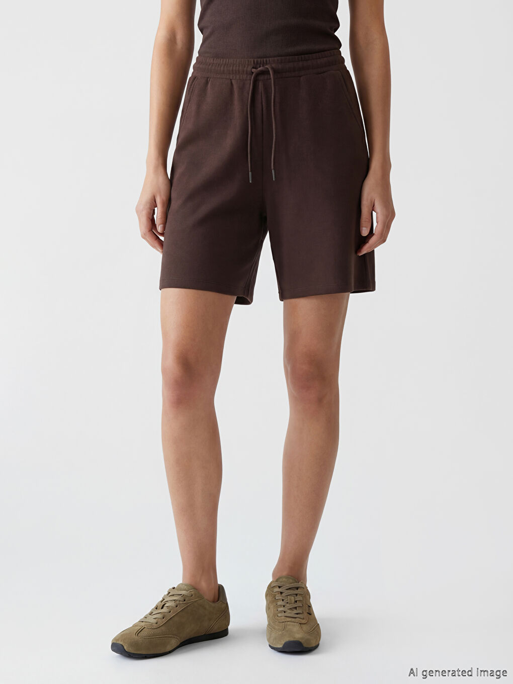 Kahverengi Beli Lastikli Kadın Şort-1