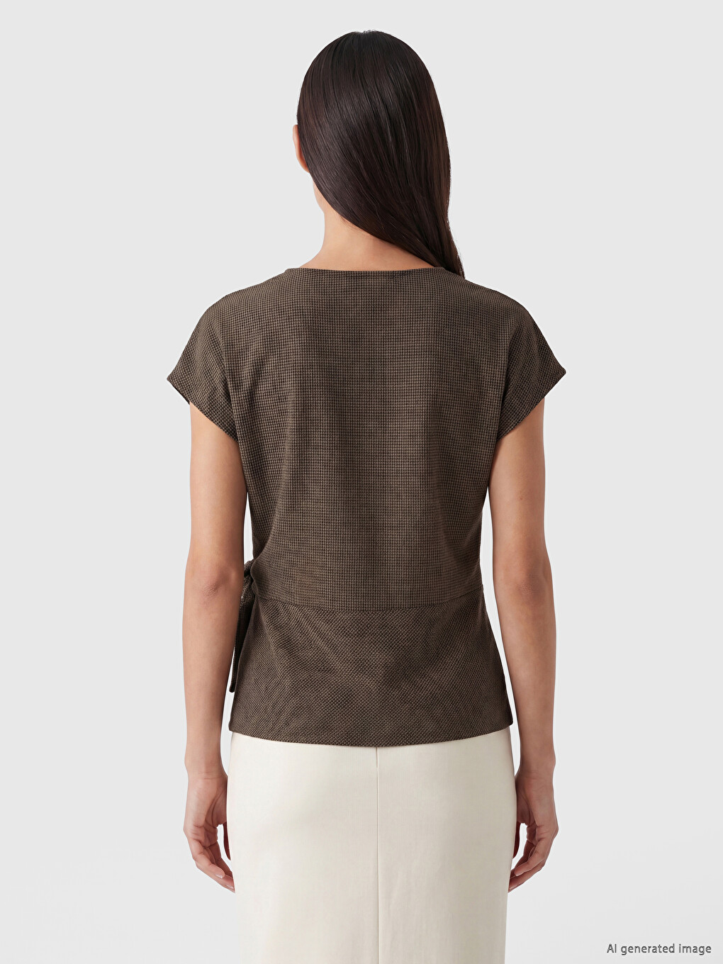 Crew Neck Tie-Up Ruched Blouse-3