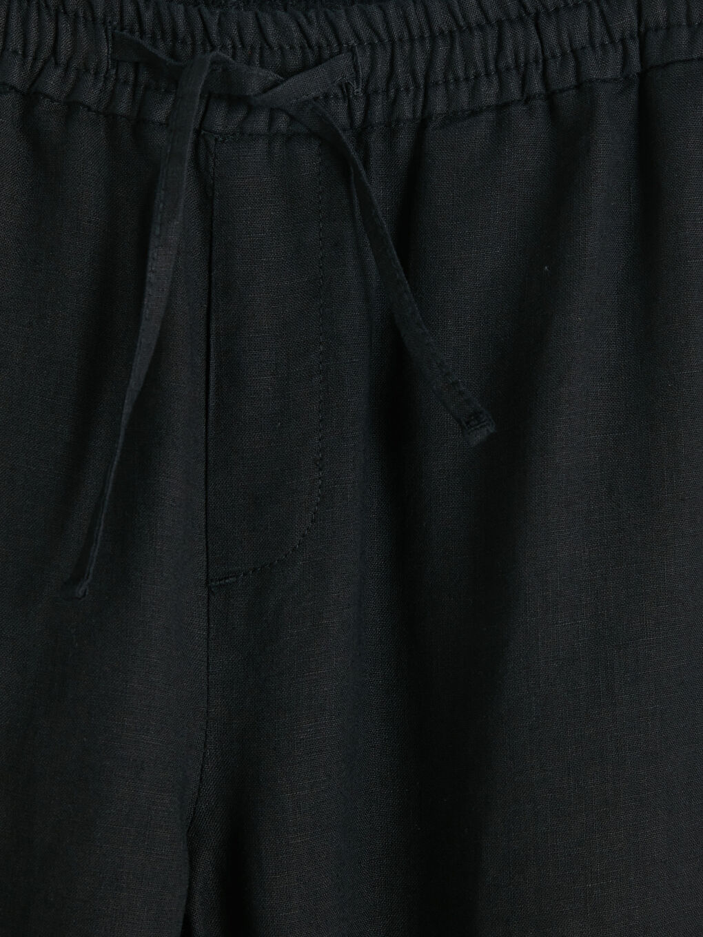 Siyah Standart Kalıp Keten Erkek Pantolon-2