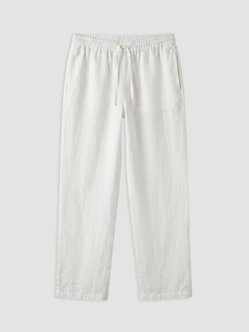 Beyaz Regular Fit Erkek Keten Pantolon-4