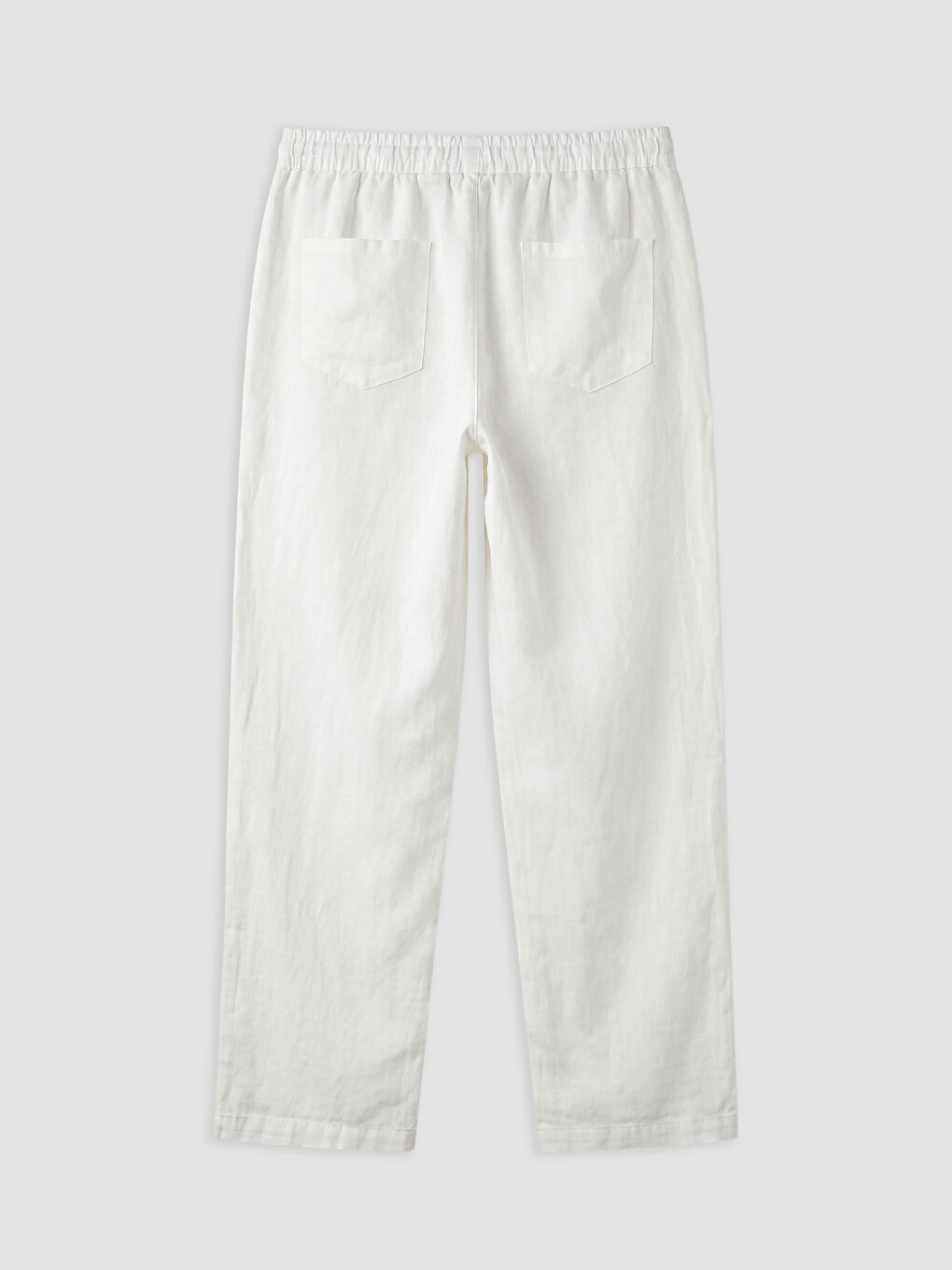 Beyaz Regular Fit Erkek Keten Pantolon-5