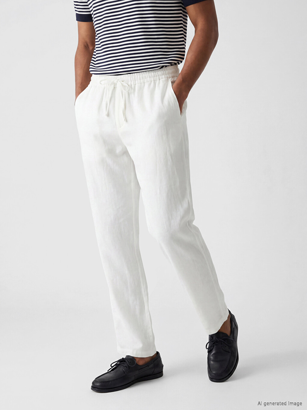 Beyaz Regular Fit Erkek Keten Pantolon