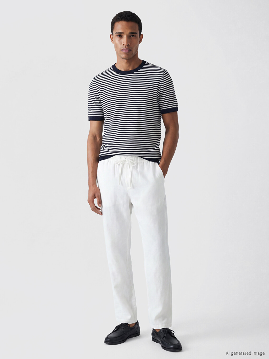 Beyaz Regular Fit Erkek Keten Pantolon-1