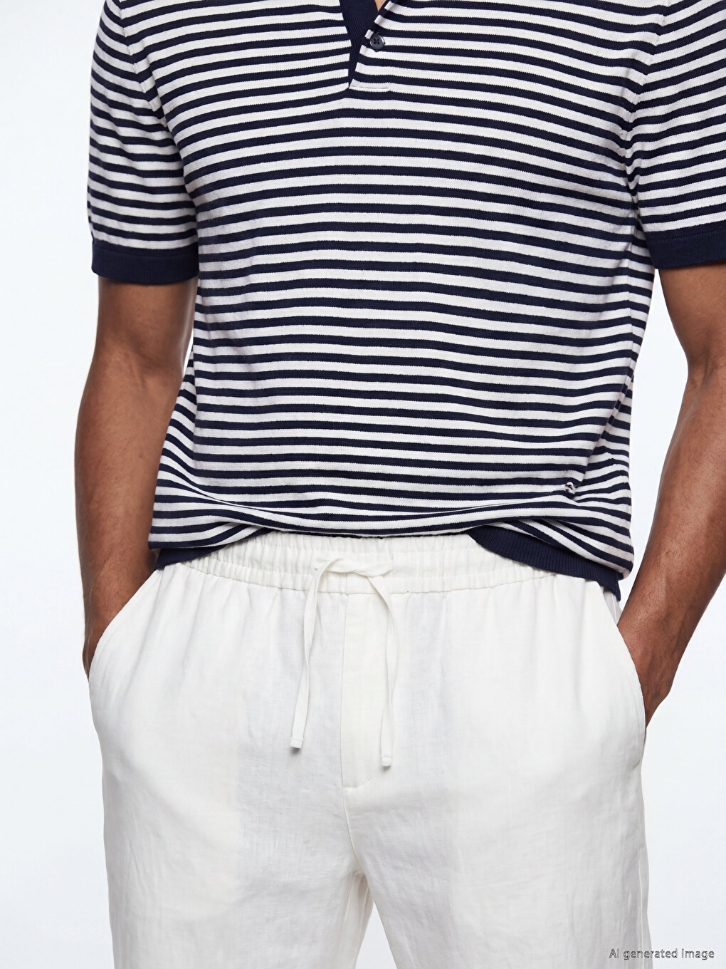 Beyaz Regular Fit Erkek Keten Pantolon-2