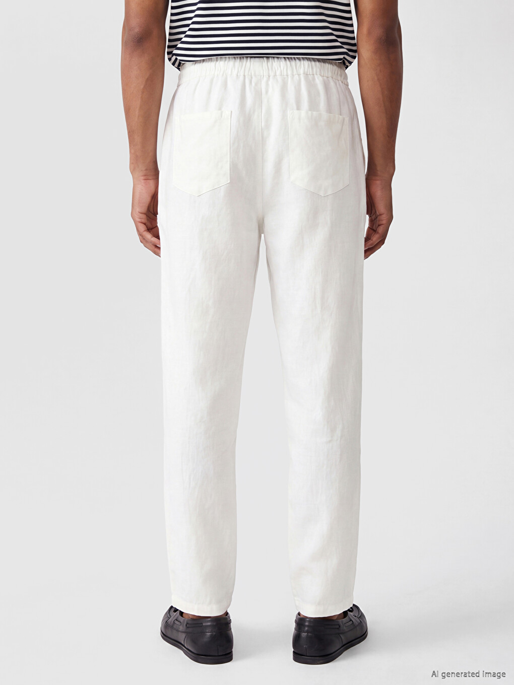Beyaz Regular Fit Erkek Keten Pantolon-3