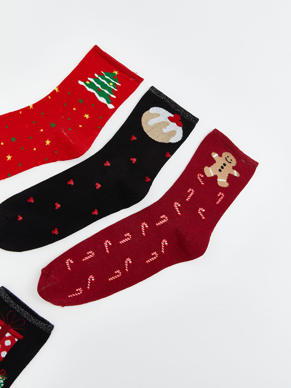 Kırmızı Yılbaşı Temalı Kadın Soket Çorap  5'li-2